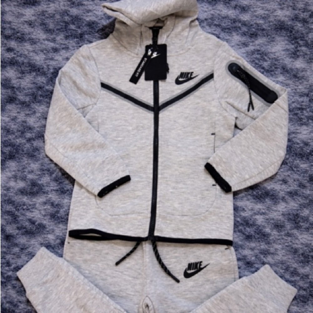 Kids Nike Grey and Black Hoodie Tracksuit